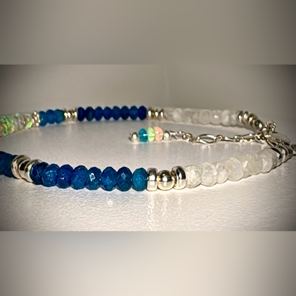 Welo Opal,  Neon Blue Apatite & lMoonstone Bracelet in Sterling Silver - Picture 9 of 9